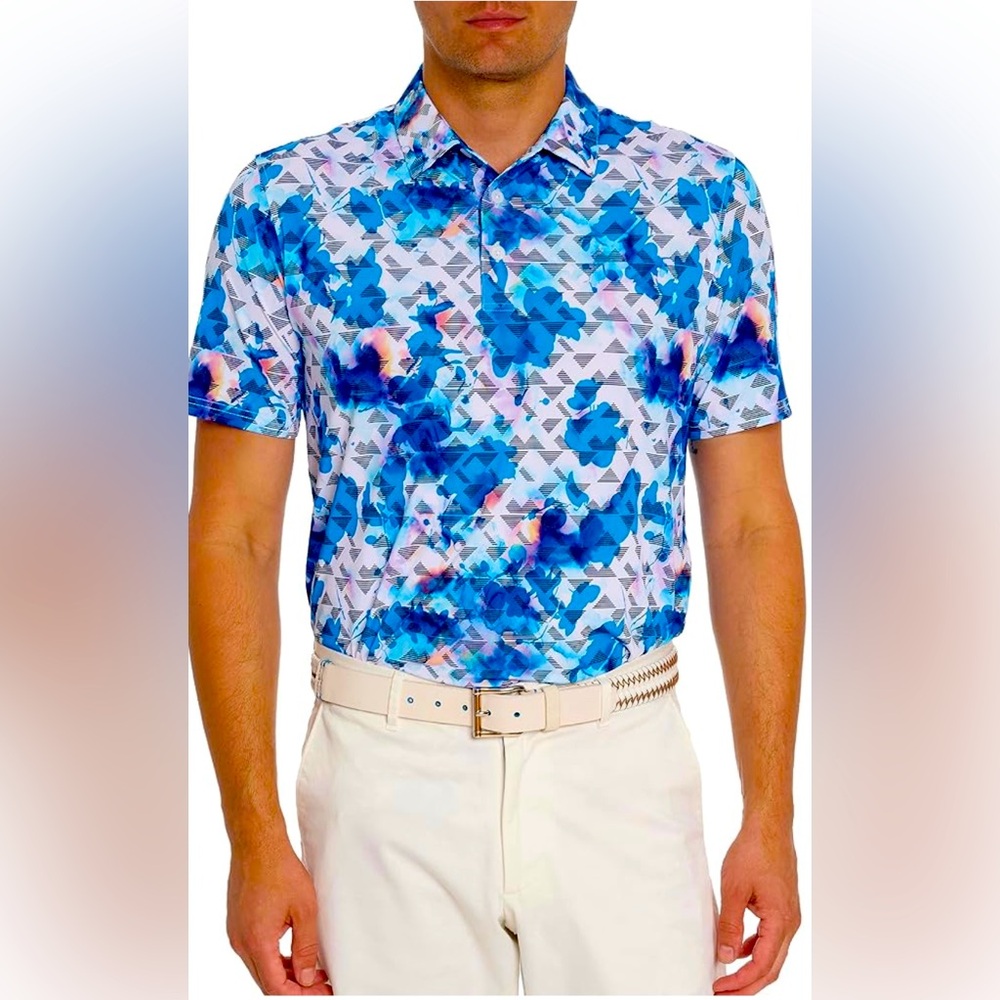 Robert Graham Men’s Fisher Performance Short-Sleeve Blue & White Polo Shirt